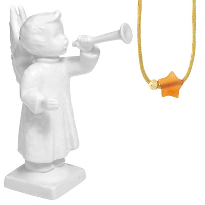 Hummelfigur mit Karneol-Silberhalskette