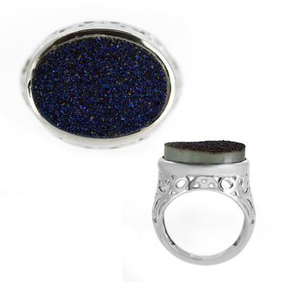 Cobaltblauer Glitzer-Achat-Silberring