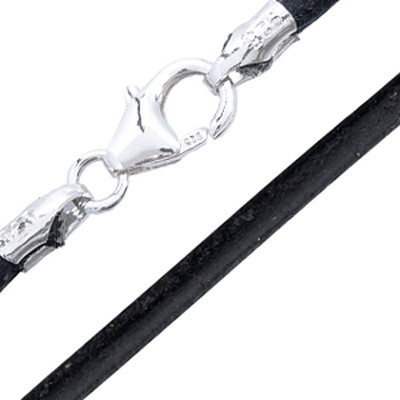 Lederkette - schwarz - Silber-Verschluss - 45 cm