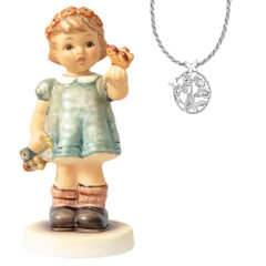 Hummel-Figur mit Weißer Topas-Silberhalskette