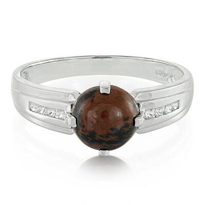 Mahagoni-Obsidian-Herren-Silberring