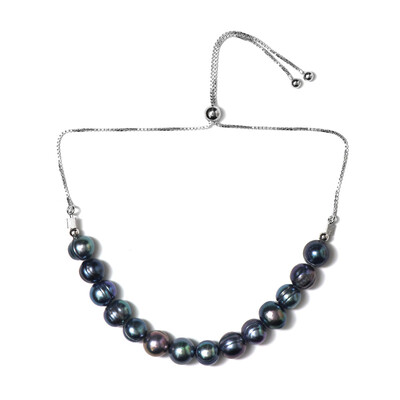 Schwarze Süßwasserzuchtperlen-Silberarmband