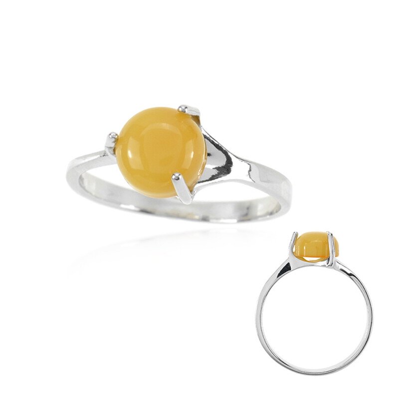 Damen Ringe Oval Flower Ring Aus Baltischem Bernstein & 925 Sterling Silber – In Größen 5-10 Arctic Silver 5