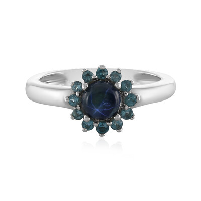 Blauer Stern-Saphir-Silberring