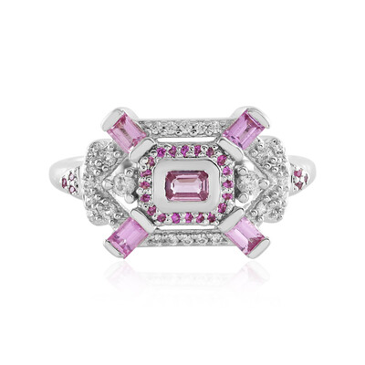 Nicht erhitzter Pinkfarbener Ceylon-Saphir-Silberring