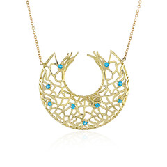 Neonblauer Apatit-Goldcollier (Ornaments by de Melo)