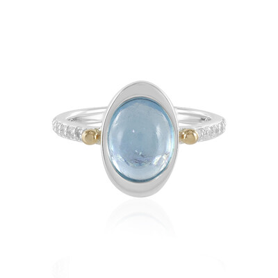 Aquamarin-Silberring mit Gold (Granulieren)