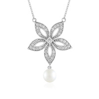 Weiße Süßwasserzuchtperlen-Silbercollier