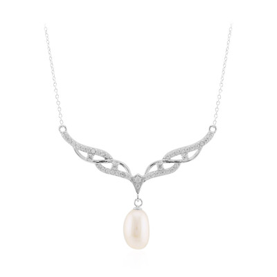 Weiße Süßwasserzuchtperlen-Silbercollier