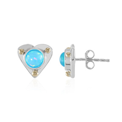 Äthiopischer Blauer Opal-Silberohrringe mit Gold (Granulieren)