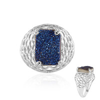 Blauer Glitzer-Achat-Silberring
