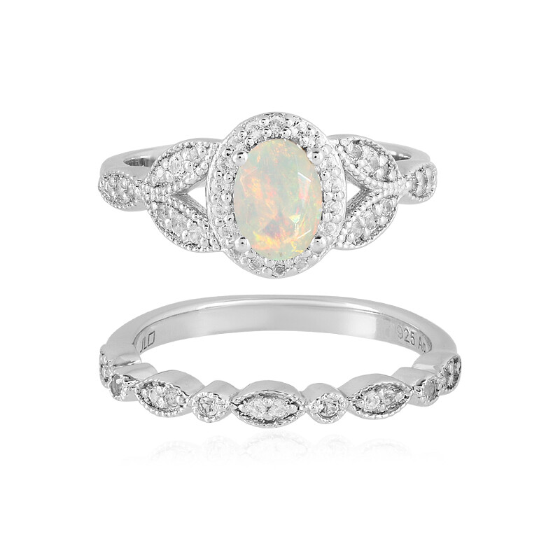 Purmy Damen Ring Weißer Opal - Schwarzes Gold Ring Versprechen Ring
