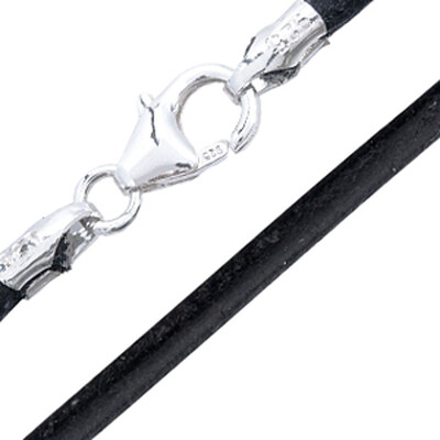 Lederkette - schwarz - Silber-Verschluss - 3 mm Öse - 45 cm