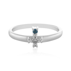 Blauer I3 Brillant-Silberring