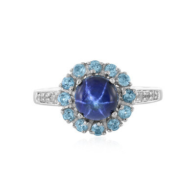 Blauer Stern-Saphir-Silberring