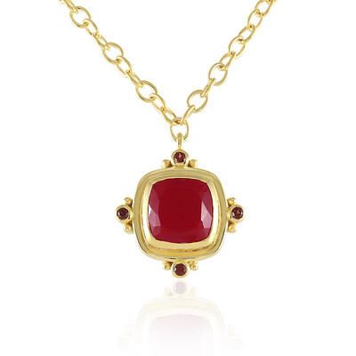 Himbeer-Chalzedon-Messingcollier (Juwelo Style)
