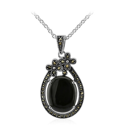 Schwarzer Onyx-Silberhalskette