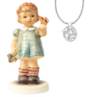 Hummel-Figur mit Weißer Topas-Silberhalskette