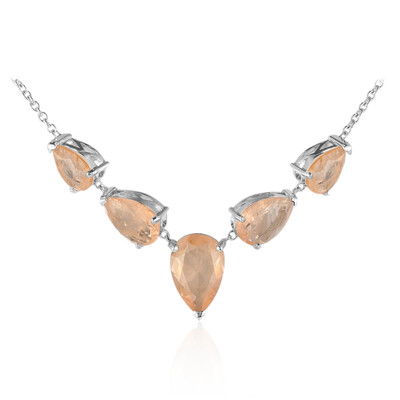 Pfirsichfarbener Pastell-Quarz-Silbercollier