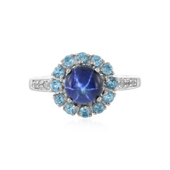 Blauer Stern-Saphir-Silberring