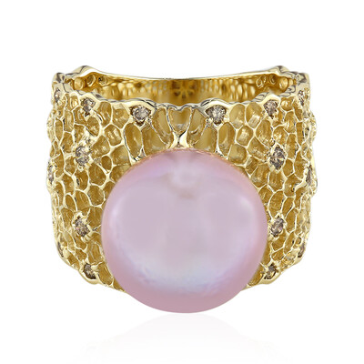 Pinkfarbene Ming-Perlen-Goldring (TPC)