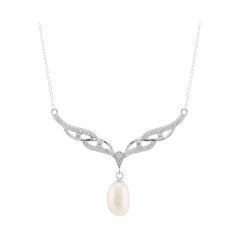 Weiße Süßwasserzuchtperlen-Silbercollier
