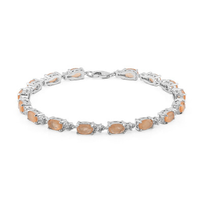 Pfirsichfarbener Pastell-Quarz-Silberarmband