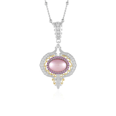 Pinkfarbene Mabe-Perlen-Silberhalskette (Dallas Prince Designs)