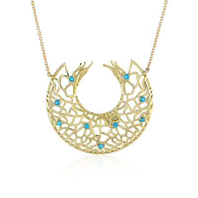 Neonblauer Apatit-Goldcollier (Ornaments by de Melo)