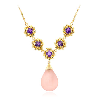 Pinkfarbener Chalzedon-Silbercollier