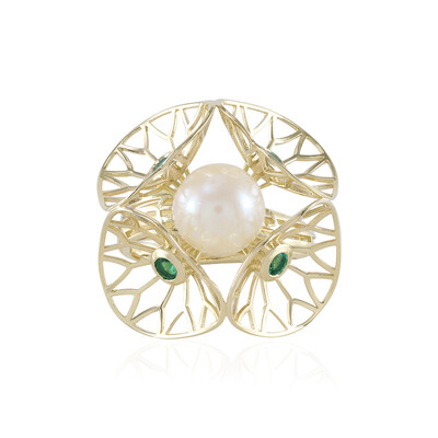 Weiße Süßwasserzuchtperlen-Goldring (Ornaments by de Melo)