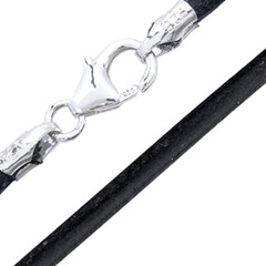 Lederkette - schwarz - Silber-Verschluss - 3 mm Öse - 45 cm