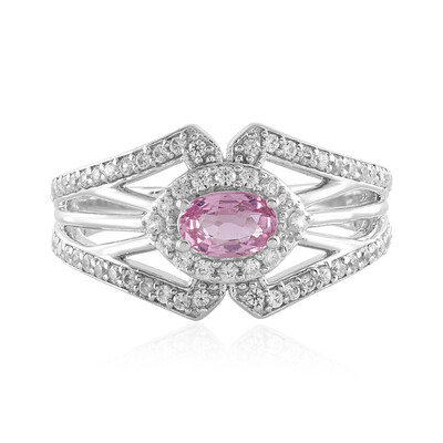 Nicht erhitzter Pinkfarbener Ceylon-Saphir-Silberring