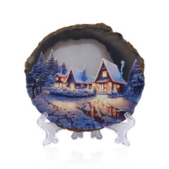 Grauer Achat-Scheibe "Winterdorf"