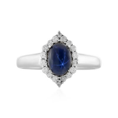 Blauer Stern-Saphir-Silberring