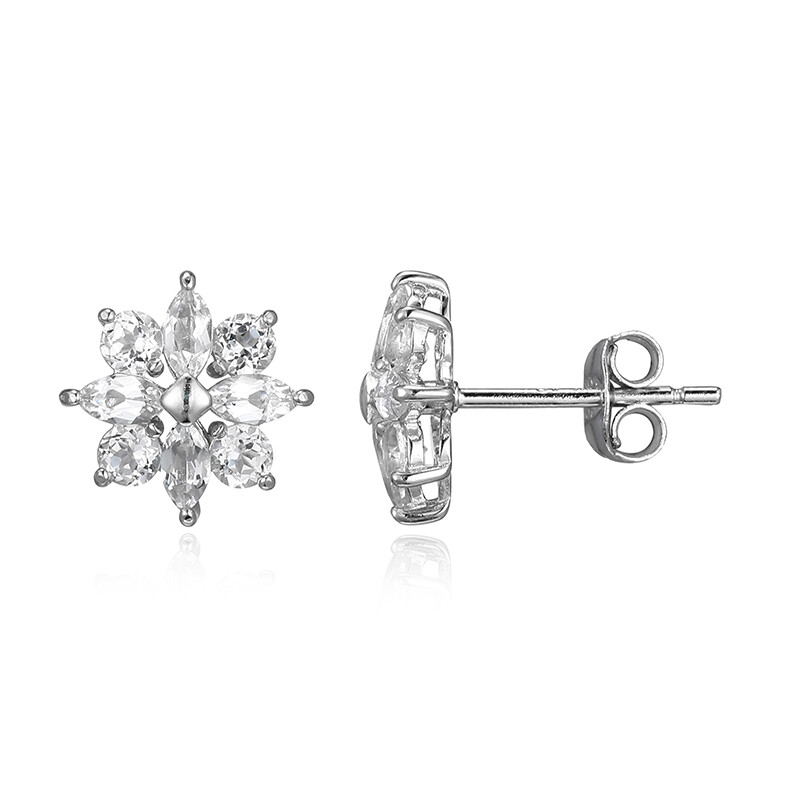 Brasilianischer Weißer Topas 925 Silber Halo-Ohrringe, 1,102ct