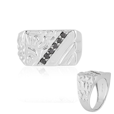 Schwarzer Brillant-Herren-Silberring