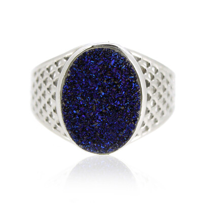 Cobaltblauer Glitzer-Achat-Silberring