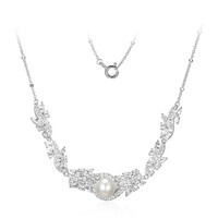 Weiße Süßwasserzuchtperlen-Silbercollier