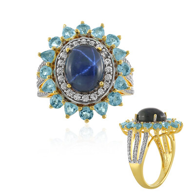 Blauer Stern-Saphir-Silberring