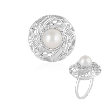 Weiße Süßwasserzuchtperlen-Goldring (Ornaments by de Melo)