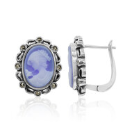 Blauer Band-Achat-Silberohrringe