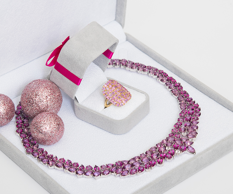Trauben Topas-Silber-Collier und Ring in Schmuckbox