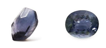 Blaubeer-Quarz - Rohkristall und geschliffen